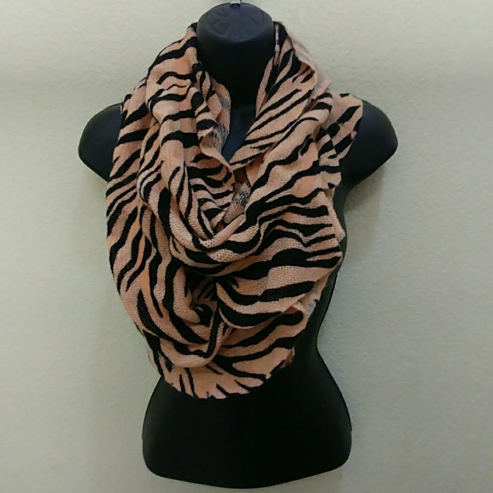Peach & Black Zebra Knit Infinity Scarf